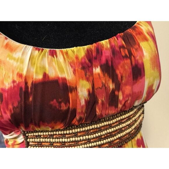 Bisou Bisou Dress Women Size 14 Sleeveless Bead Embroidered Tie Belt Colorful - Picture 5 of 14